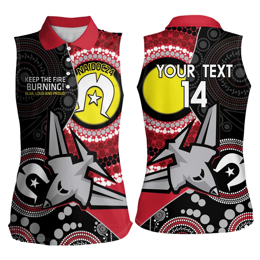 Custom AFL Essendon NAIDOC Week Women Sleeveless Polo Shirt Keep The Fire Burning Indigenous Art