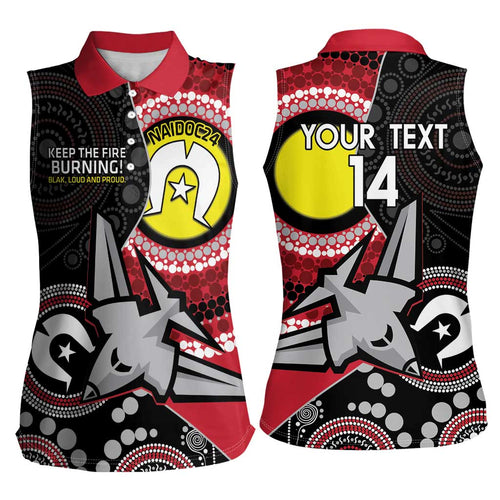 Custom AFL Essendon NAIDOC Week Women Sleeveless Polo Shirt Keep The Fire Burning Indigenous Art