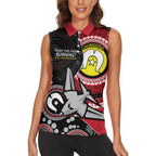 Custom AFL Essendon NAIDOC Week Women Sleeveless Polo Shirt Keep The Fire Burning Indigenous Art
