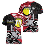 Custom AFL Essendon NAIDOC Week Women V-Neck T-Shirt Keep The Fire Burning Indigenous Art
