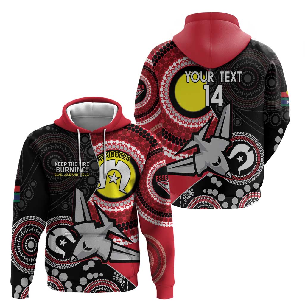 Custom AFL Essendon NAIDOC Week Zip Hoodie Keep The Fire Burning Indigenous Art