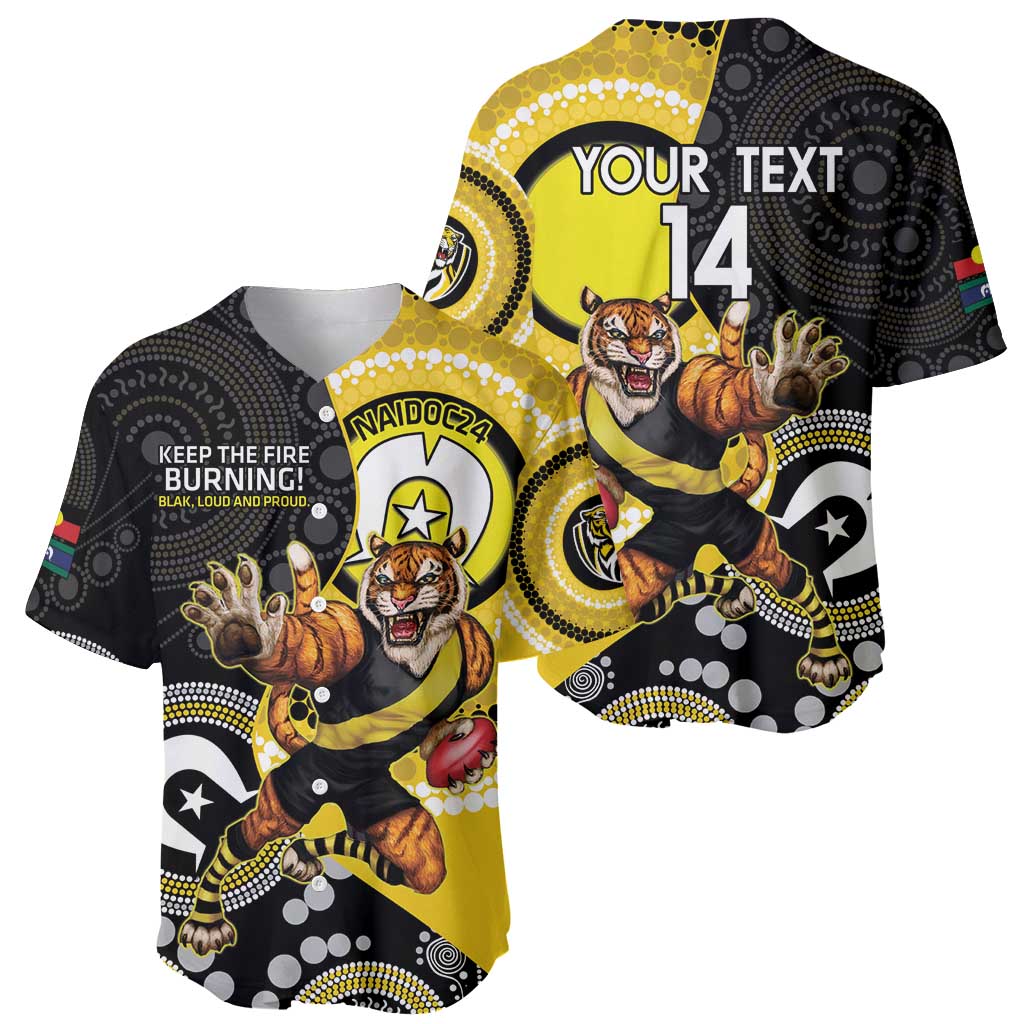 Custom AFL Richmond NAIDOC Week Baseball Jersey Keep The Fire Burning Indigenous Art