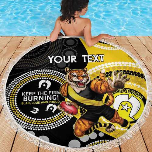 Custom AFL Richmond NAIDOC Week Beach Blanket Keep The Fire Burning Indigenous Art