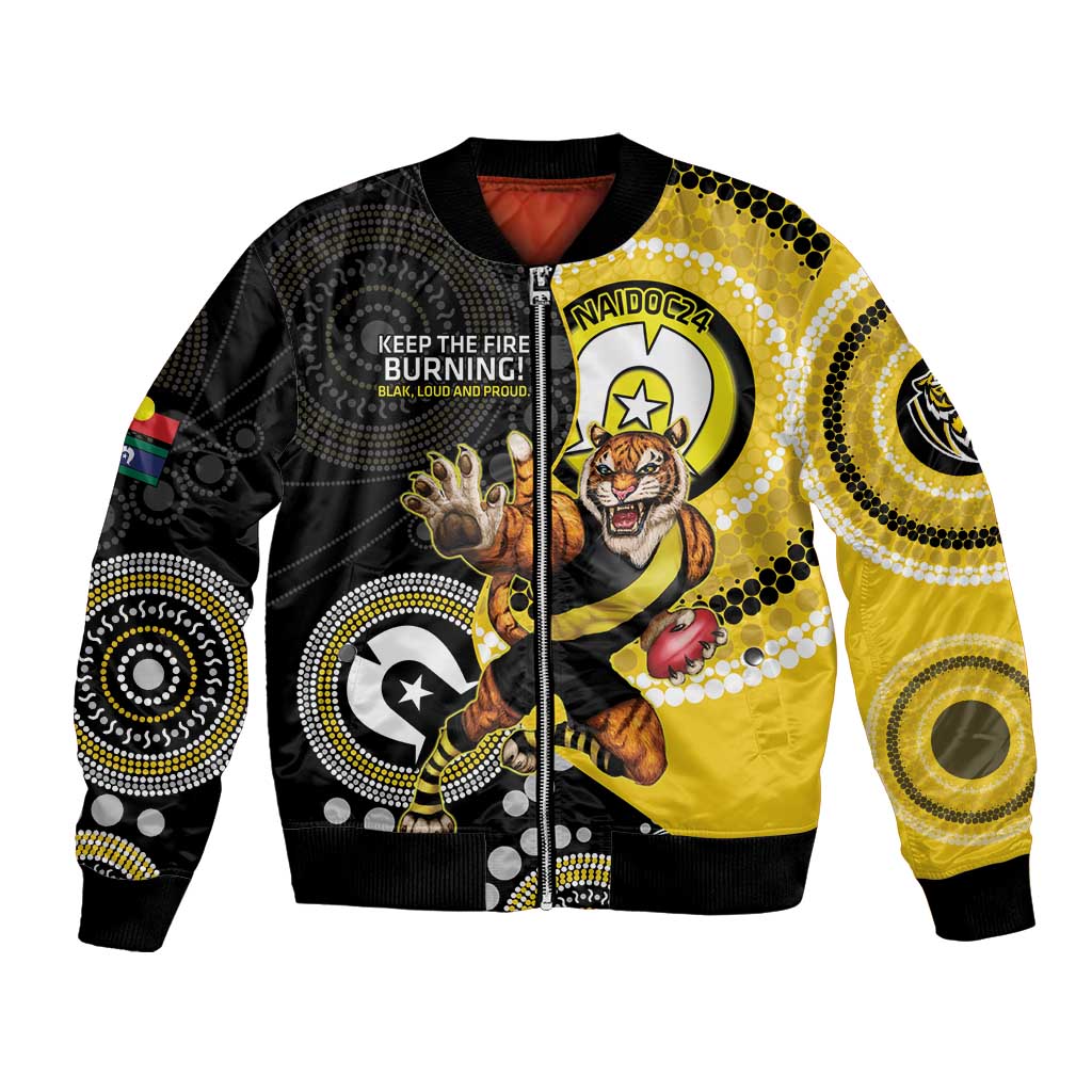 Custom AFL Richmond NAIDOC Week Bomber Jacket Keep The Fire Burning Indigenous Art