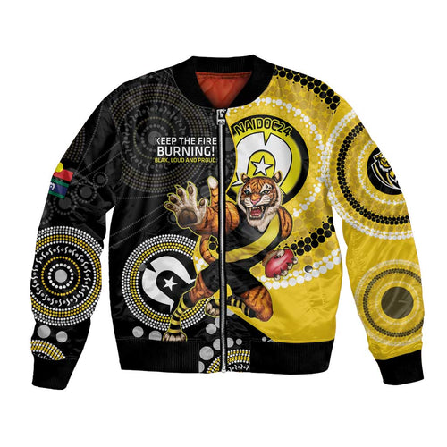 Custom AFL Richmond NAIDOC Week Bomber Jacket Keep The Fire Burning Indigenous Art