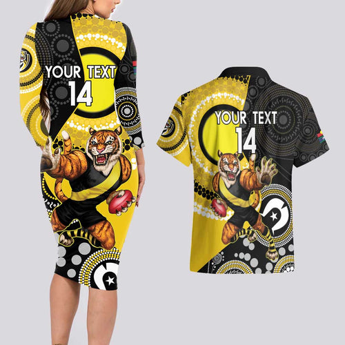 Custom AFL Richmond NAIDOC Week Couples Matching Long Sleeve Bodycon Dress and Hawaiian Shirt Keep The Fire Burning Indigenous Art
