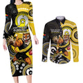 Custom AFL Richmond NAIDOC Week Couples Matching Long Sleeve Bodycon Dress and Long Sleeve Button Shirt Keep The Fire Burning Indigenous Art