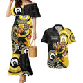 Custom AFL Richmond NAIDOC Week Couples Matching Mermaid Dress and Hawaiian Shirt Keep The Fire Burning Indigenous Art
