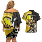 Custom AFL Richmond NAIDOC Week Couples Matching Off Shoulder Short Dress and Hawaiian Shirt Keep The Fire Burning Indigenous Art