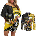 Custom AFL Richmond NAIDOC Week Couples Matching Off Shoulder Short Dress and Long Sleeve Button Shirt Keep The Fire Burning Indigenous Art