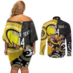 Custom AFL Richmond NAIDOC Week Couples Matching Off Shoulder Short Dress and Long Sleeve Button Shirt Keep The Fire Burning Indigenous Art