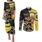 Custom AFL Richmond NAIDOC Week Couples Matching Puletasi and Long Sleeve Button Shirt Keep The Fire Burning Indigenous Art