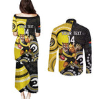 Custom AFL Richmond NAIDOC Week Couples Matching Puletasi and Long Sleeve Button Shirt Keep The Fire Burning Indigenous Art