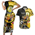 Custom AFL Richmond NAIDOC Week Couples Matching Short Sleeve Bodycon Dress and Hawaiian Shirt Keep The Fire Burning Indigenous Art