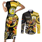 Custom AFL Richmond NAIDOC Week Couples Matching Short Sleeve Bodycon Dress and Long Sleeve Button Shirt Keep The Fire Burning Indigenous Art