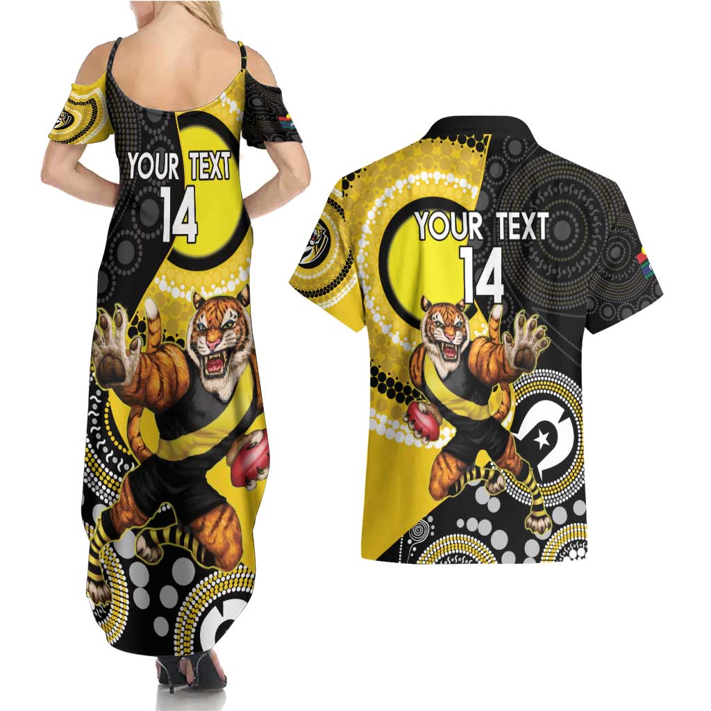 Custom AFL Richmond NAIDOC Week Couples Matching Summer Maxi Dress and Hawaiian Shirt Keep The Fire Burning Indigenous Art
