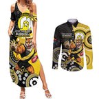 Custom AFL Richmond NAIDOC Week Couples Matching Summer Maxi Dress and Long Sleeve Button Shirt Keep The Fire Burning Indigenous Art