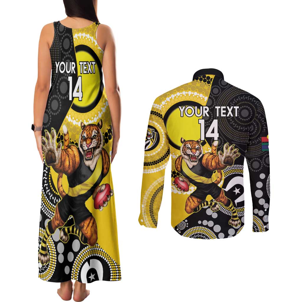 Custom AFL Richmond NAIDOC Week Couples Matching Tank Maxi Dress and Long Sleeve Button Shirt Keep The Fire Burning Indigenous Art