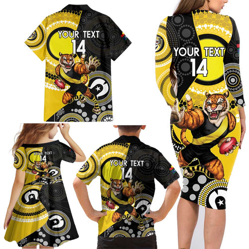 Custom AFL Richmond NAIDOC Week Family Matching Long Sleeve Bodycon Dress and Hawaiian Shirt Keep The Fire Burning Indigenous Art