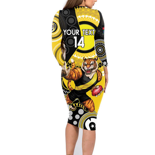 Custom AFL Richmond NAIDOC Week Family Matching Long Sleeve Bodycon Dress and Hawaiian Shirt Keep The Fire Burning Indigenous Art