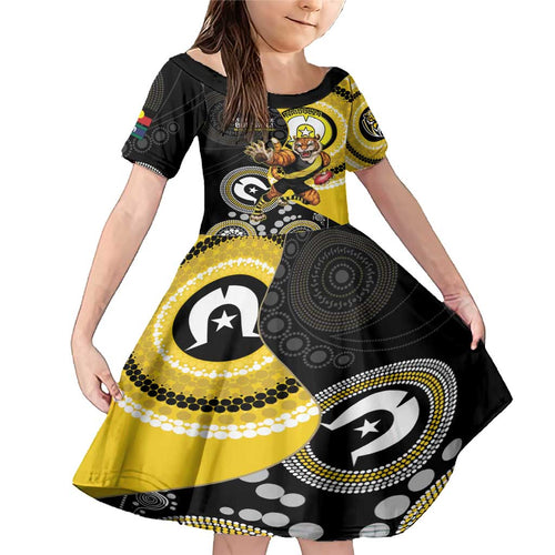 Custom AFL Richmond NAIDOC Week Family Matching Mermaid Dress and Hawaiian Shirt Keep The Fire Burning Indigenous Art