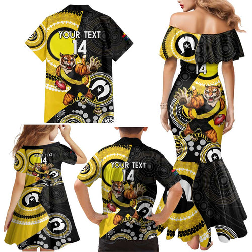 Custom AFL Richmond NAIDOC Week Family Matching Mermaid Dress and Hawaiian Shirt Keep The Fire Burning Indigenous Art