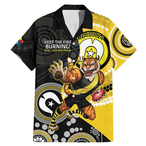 Custom AFL Richmond NAIDOC Week Family Matching Mermaid Dress and Hawaiian Shirt Keep The Fire Burning Indigenous Art