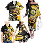 Custom AFL Richmond NAIDOC Week Family Matching Off The Shoulder Long Sleeve Dress and Hawaiian Shirt Keep The Fire Burning Indigenous Art