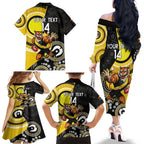 Custom AFL Richmond NAIDOC Week Family Matching Off The Shoulder Long Sleeve Dress and Hawaiian Shirt Keep The Fire Burning Indigenous Art