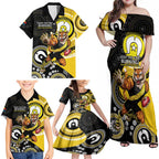 Custom AFL Richmond NAIDOC Week Family Matching Off Shoulder Maxi Dress and Hawaiian Shirt Keep The Fire Burning Indigenous Art