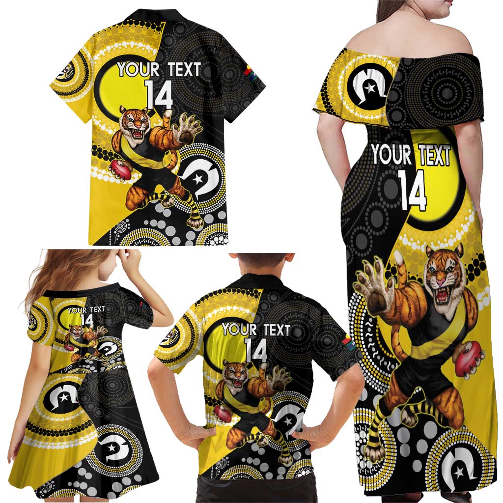 Custom AFL Richmond NAIDOC Week Family Matching Off Shoulder Maxi Dress and Hawaiian Shirt Keep The Fire Burning Indigenous Art