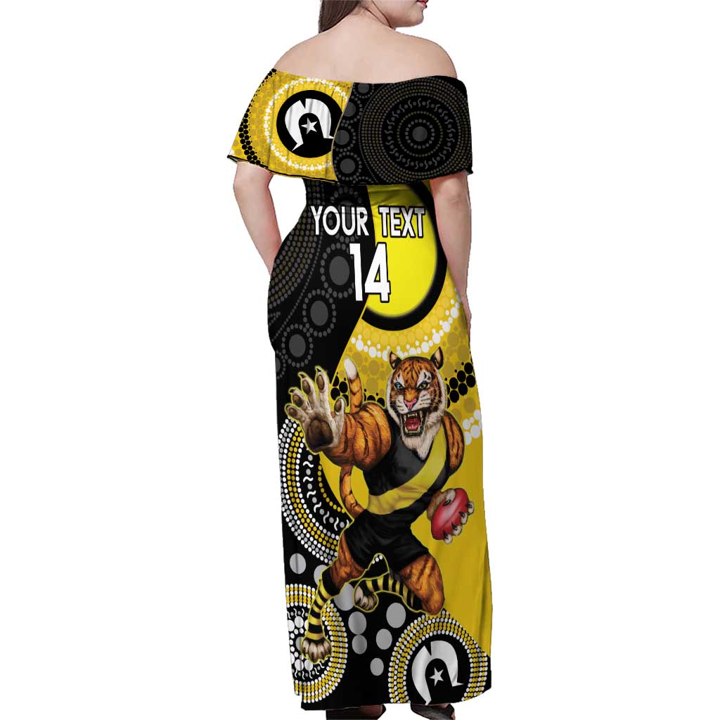 Custom AFL Richmond NAIDOC Week Family Matching Off Shoulder Maxi Dress and Hawaiian Shirt Keep The Fire Burning Indigenous Art