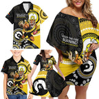 Custom AFL Richmond NAIDOC Week Family Matching Off Shoulder Short Dress and Hawaiian Shirt Keep The Fire Burning Indigenous Art