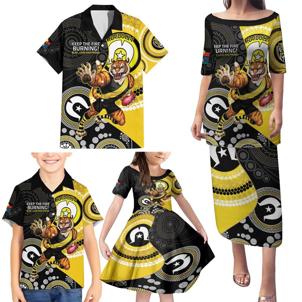 Custom AFL Richmond NAIDOC Week Family Matching Puletasi and Hawaiian Shirt Keep The Fire Burning Indigenous Art