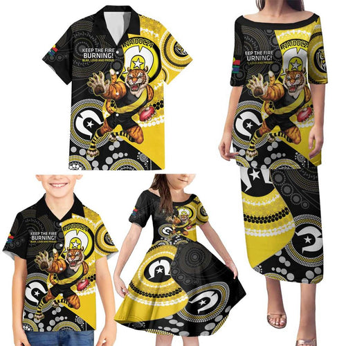 Custom AFL Richmond NAIDOC Week Family Matching Puletasi and Hawaiian Shirt Keep The Fire Burning Indigenous Art