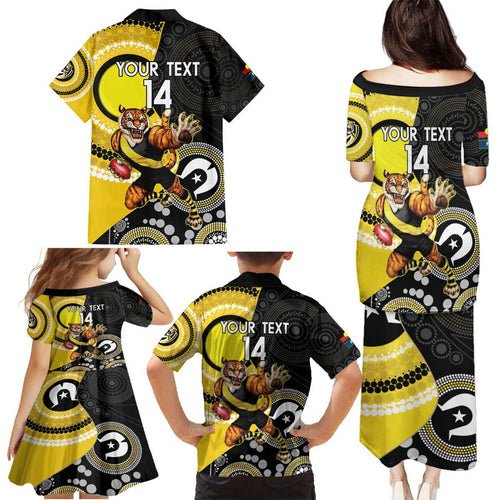 Custom AFL Richmond NAIDOC Week Family Matching Puletasi and Hawaiian Shirt Keep The Fire Burning Indigenous Art