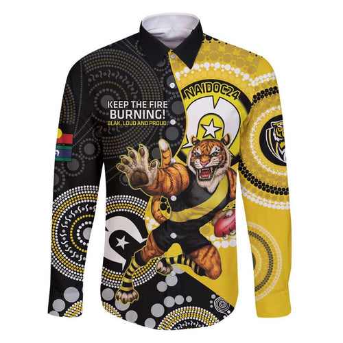 Custom AFL Richmond NAIDOC Week Family Matching Puletasi and Hawaiian Shirt Keep The Fire Burning Indigenous Art