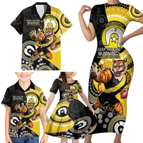 Custom AFL Richmond NAIDOC Week Family Matching Short Sleeve Bodycon Dress and Hawaiian Shirt Keep The Fire Burning Indigenous Art