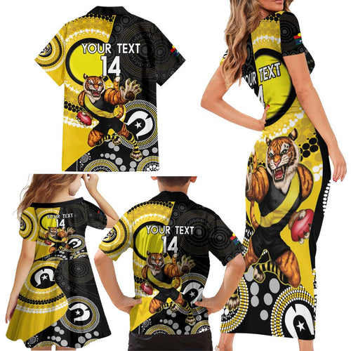 Custom AFL Richmond NAIDOC Week Family Matching Short Sleeve Bodycon Dress and Hawaiian Shirt Keep The Fire Burning Indigenous Art