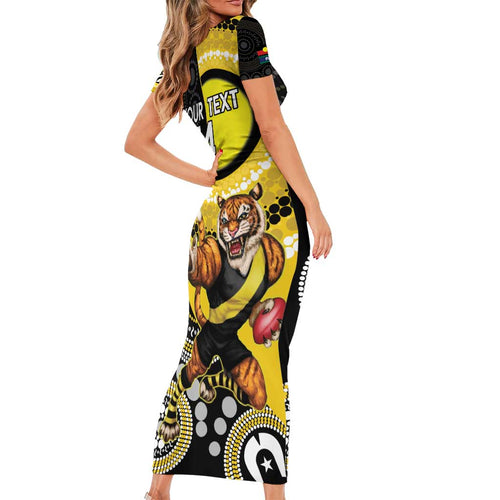 Custom AFL Richmond NAIDOC Week Family Matching Short Sleeve Bodycon Dress and Hawaiian Shirt Keep The Fire Burning Indigenous Art