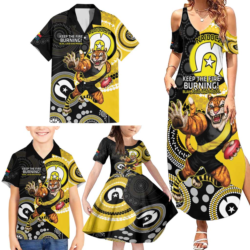 Custom AFL Richmond NAIDOC Week Family Matching Summer Maxi Dress and Hawaiian Shirt Keep The Fire Burning Indigenous Art