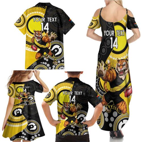 Custom AFL Richmond NAIDOC Week Family Matching Summer Maxi Dress and Hawaiian Shirt Keep The Fire Burning Indigenous Art