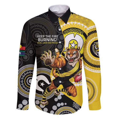 Custom AFL Richmond NAIDOC Week Family Matching Summer Maxi Dress and Hawaiian Shirt Keep The Fire Burning Indigenous Art