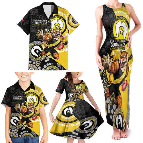 Custom AFL Richmond NAIDOC Week Family Matching Tank Maxi Dress and Hawaiian Shirt Keep The Fire Burning Indigenous Art
