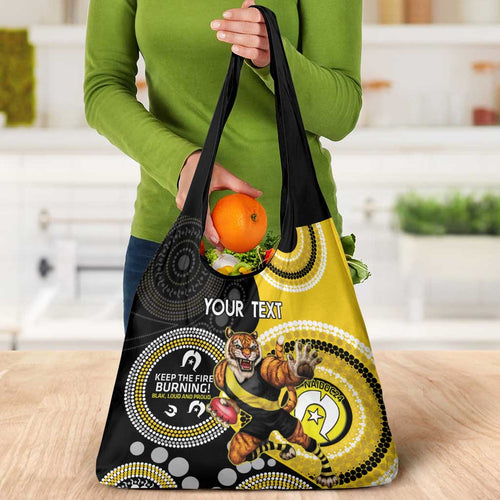 Custom AFL Richmond NAIDOC Week Grocery Bag Keep The Fire Burning Indigenous Art