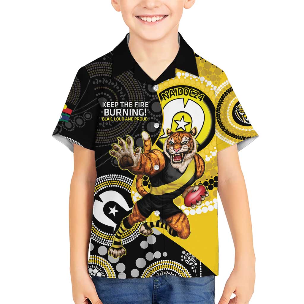 Custom AFL Richmond NAIDOC Week Kid Hawaiian Shirt Keep The Fire Burning Indigenous Art