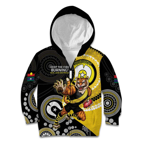 Custom AFL Richmond NAIDOC Week Kid Hoodie Keep The Fire Burning Indigenous Art