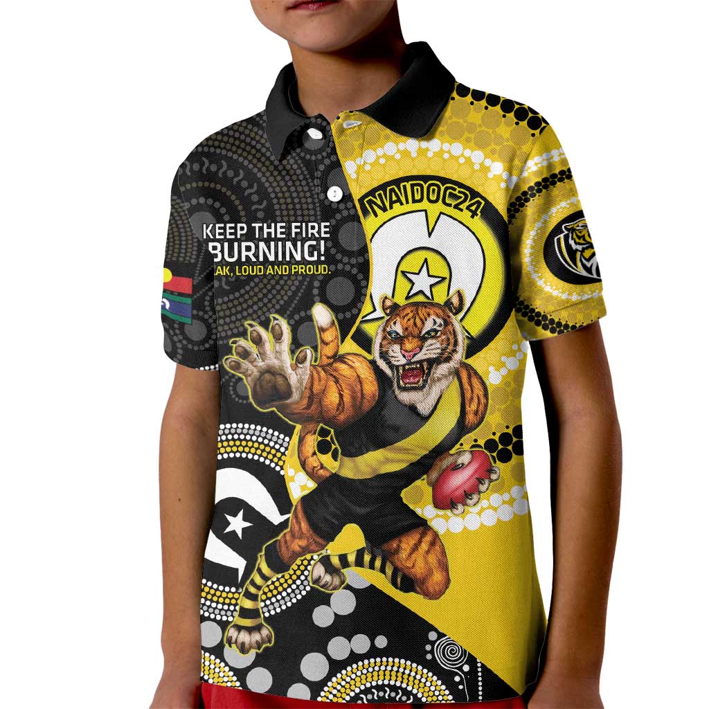 Custom AFL Richmond NAIDOC Week Kid Polo Shirt Keep The Fire Burning Indigenous Art