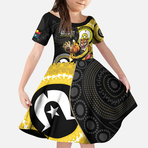 Custom AFL Richmond NAIDOC Week Kid Short Sleeve Dress Keep The Fire Burning Indigenous Art