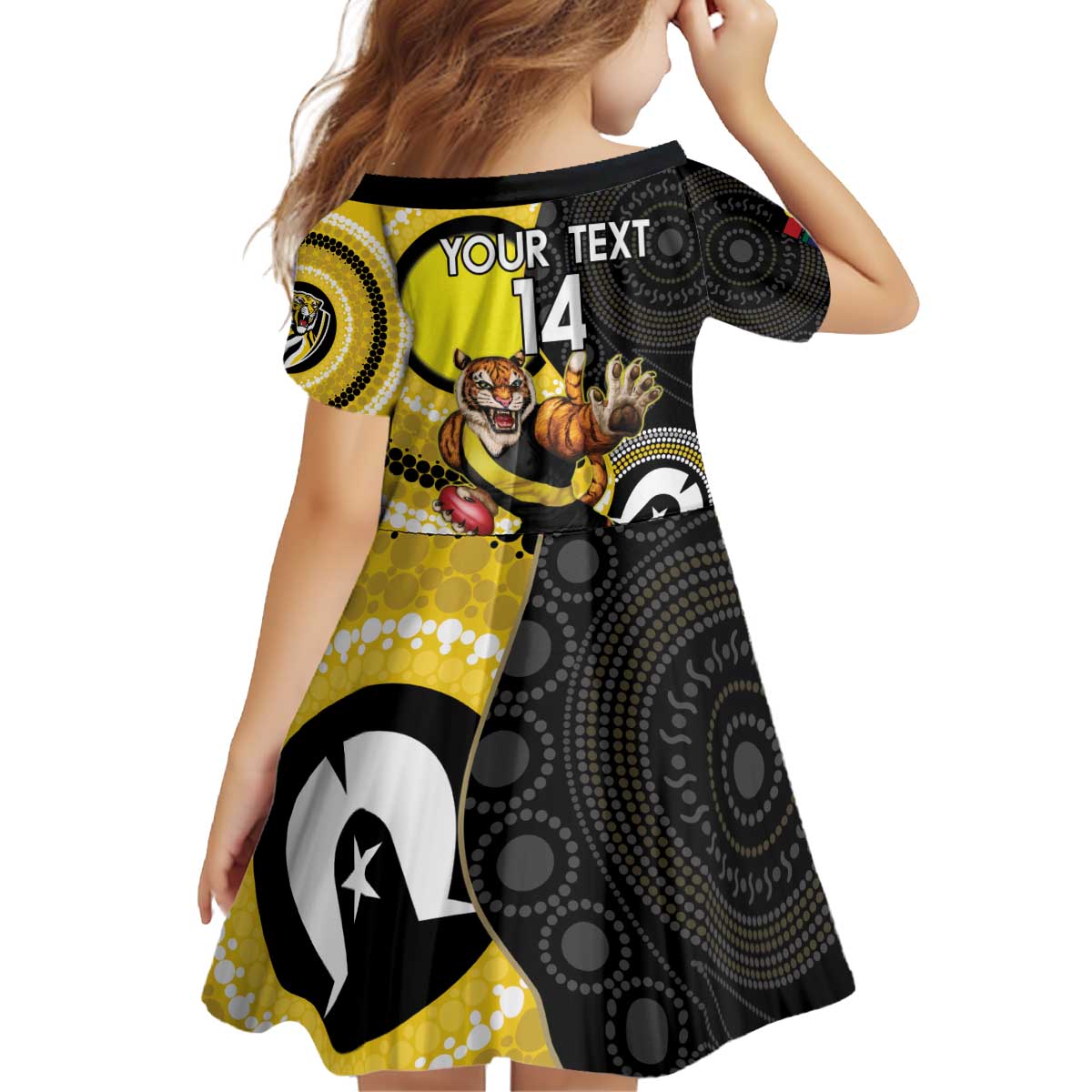 Custom AFL Richmond NAIDOC Week Kid Short Sleeve Dress Keep The Fire Burning Indigenous Art